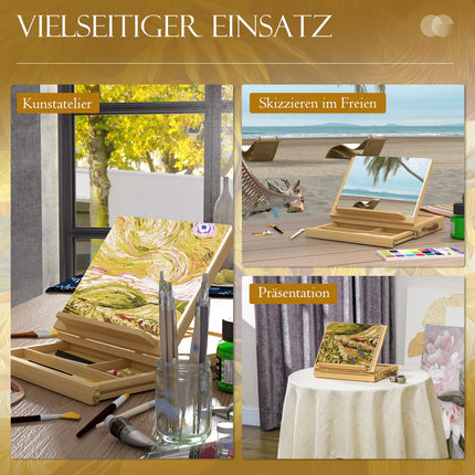 Adjustable easel in beech wood with drawer - collapsible studio stand