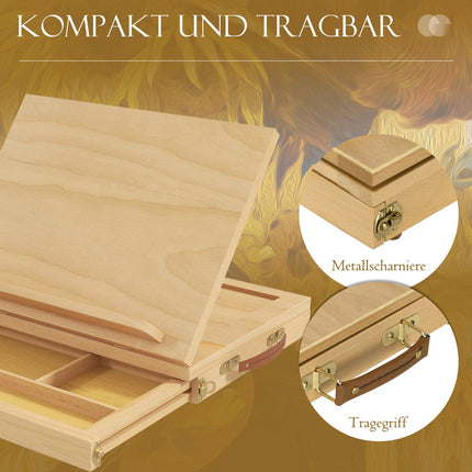 Adjustable easel in beech wood with drawer - collapsible studio stand
