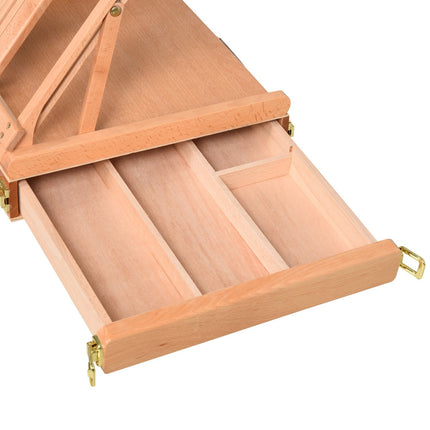 Easel in beech wood with adjustable angle and box
