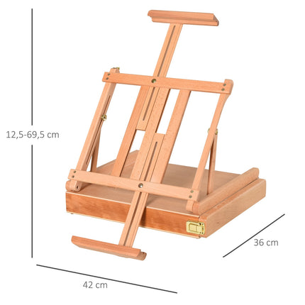 Easel in beech wood with adjustable angle and box