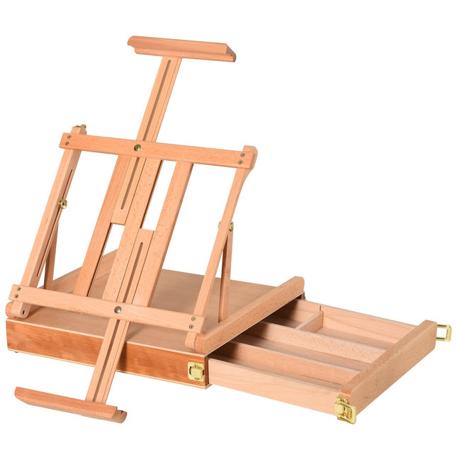 Easel in beech wood with adjustable angle and box