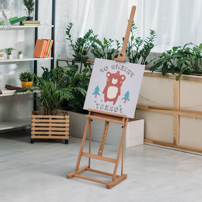 Adjustable easel in beech wood with storage, 53-230cm