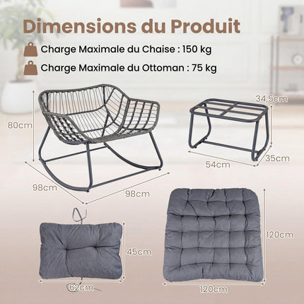 Egg Rocking Chair With Footrest, PE Rattan, 150 kg