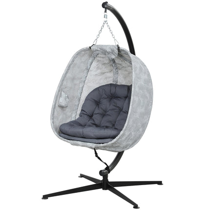 Eivormige hangstoel voor buitengebruik, opvouwbare hangschommel met frame, zitkussens, hangmat voor 1 persoon, schommelstoel binnen buiten, terras, tuin, grijs Aosom