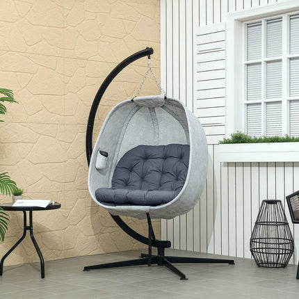 Eivormige hangstoel voor buitengebruik, opvouwbare hangschommel met frame, zitkussens, hangmat voor 1 persoon, schommelstoel binnen buiten, terras, tuin, grijs Aosom