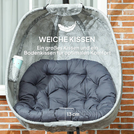 Eivormige hangstoel voor buitengebruik, opvouwbare hangschommel met frame, zitkussens, hangmat voor 1 persoon, schommelstoel binnen buiten, terras, tuin, grijs Aosom