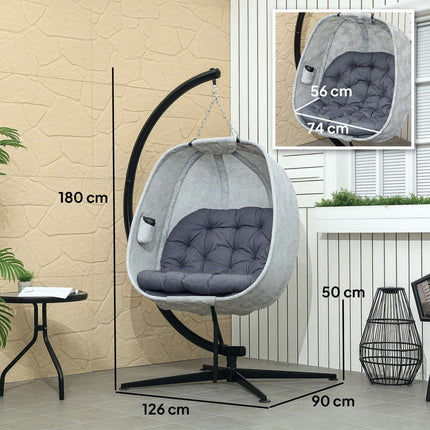 Eivormige hangstoel voor buitengebruik, opvouwbare hangschommel met frame, zitkussens, hangmat voor 1 persoon, schommelstoel binnen buiten, terras, tuin, grijs Aosom