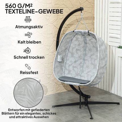 Eivormige hangstoel voor buitengebruik, opvouwbare hangschommel met frame, zitkussens, hangmat voor 1 persoon, schommelstoel binnen buiten, terras, tuin, grijs Aosom