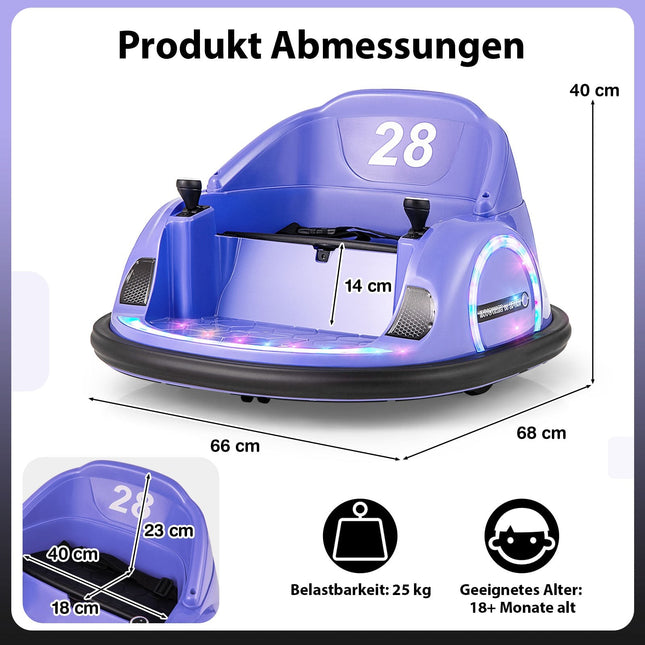 Electric 360 Spin Bumper Car for Kids, 12V, Purple