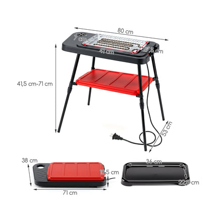 Electric BBQ Grill, 2000W, Portable, Adjustable Height, Black