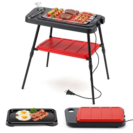 Electric BBQ Grill, 2000W, Portable, Adjustable Height, Black