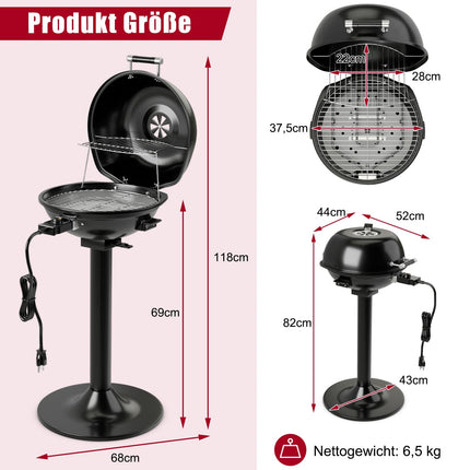 Electric BBQ Grill with Removable Non-Stick Rack, Black