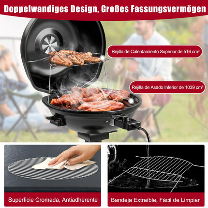 Electric BBQ Grill with Removable Non-Stick Rack, Black
