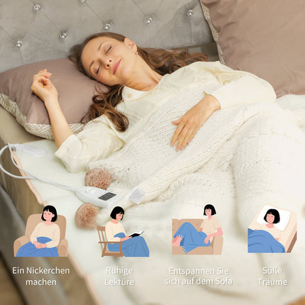 Electric Blanket, Dual Zone, 160x140 cm, 5 Heat Levels, Timer