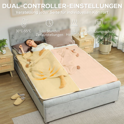Electric Blanket, Dual Zone, 160x140 cm, 5 Heat Levels, Timer