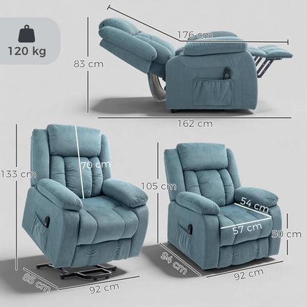 Electric Blue Recliner Chair with Remote & Side Pockets