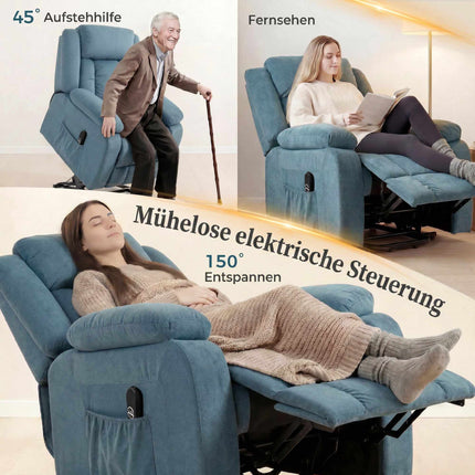 Electric Blue Recliner Chair with Remote & Side Pockets