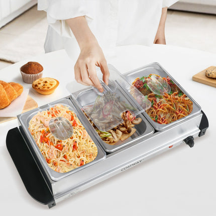 Electric Buffet Warmer, 3 Removable Trays, Adjustable Temp