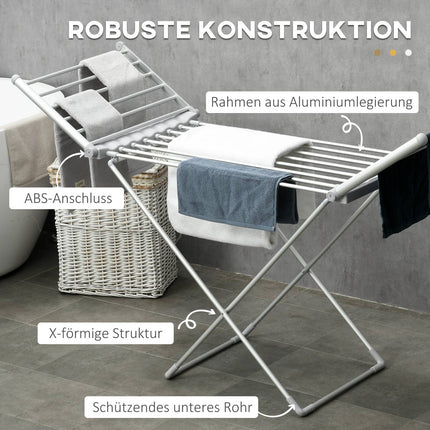 Heated Collapsible Clothes Airer - Adjustable Temperature, Aluminum