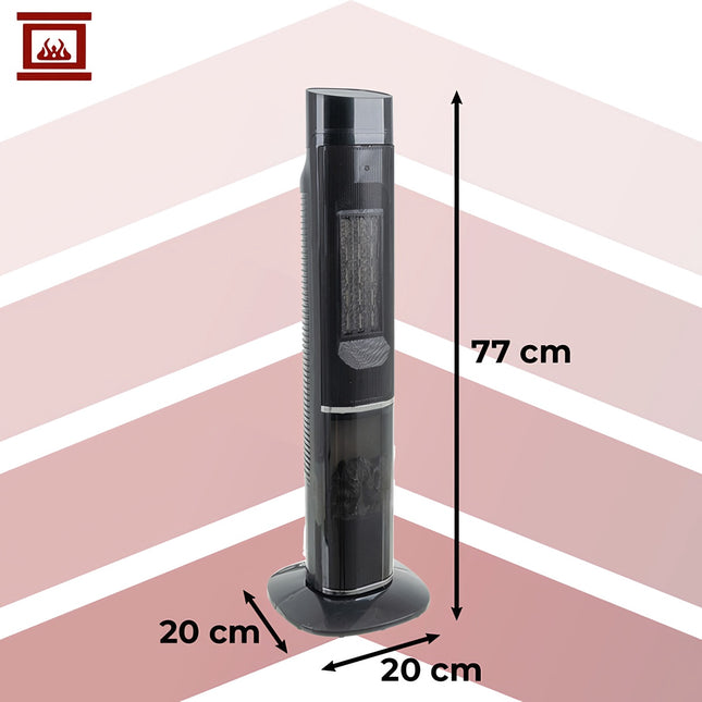 Electric Column Heater, 2000W, Fireplace Effect, Remote