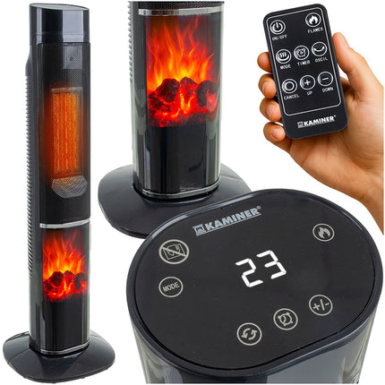 Electric Column Heater, 2000W, Fireplace Effect, Remote