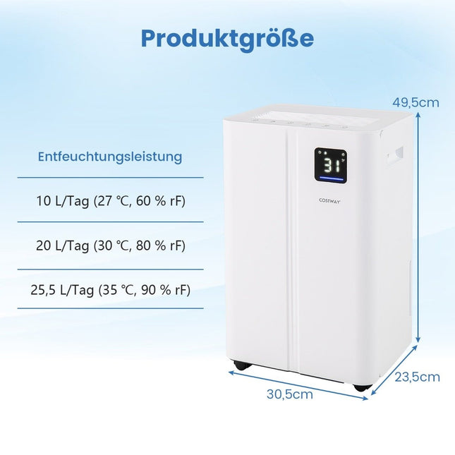 Electric Dehumidifier, 25.5L/Day, 25㎡ Coverage, Quiet Mode