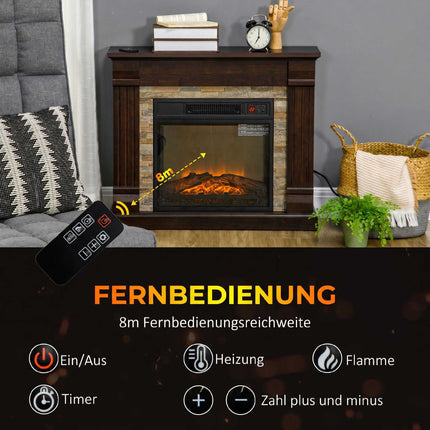 Electric Fireplace 1800 W with Heater and Remote Control, Dark Brown
