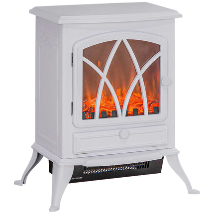 Electric Fireplace Heater with LED Flame, 1000/2000W, White
