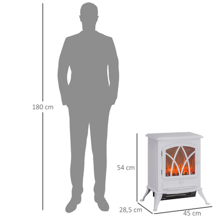 Electric Fireplace Heater with LED Flame, 1000/2000W, White