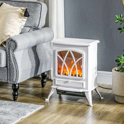 Electric Fireplace Heater with LED Flame, 1000/2000W, White