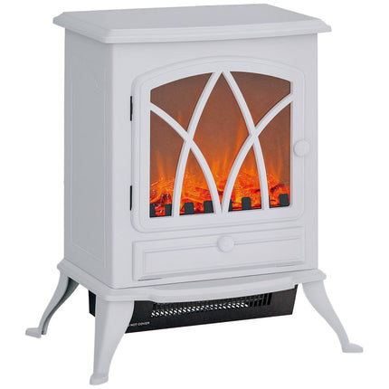 Electric Fireplace Heater with LED Flame, 1000/2000W, White