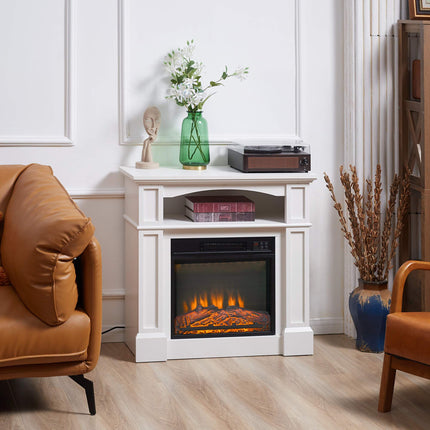 Electric Fireplace with 3D LED Flame, Remote, White/Black