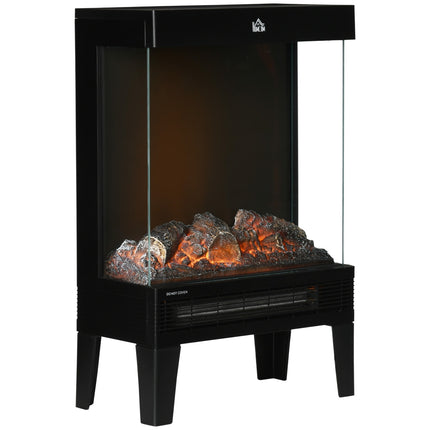 Electric Fireplace with LED Flame, 1000/2000W, Black