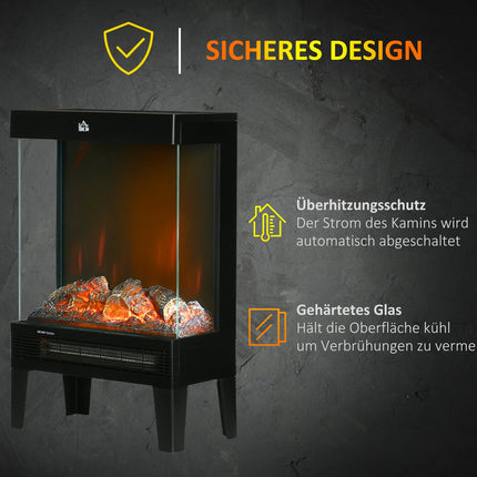 Electric Fireplace with LED Flame, 1000/2000W, Black