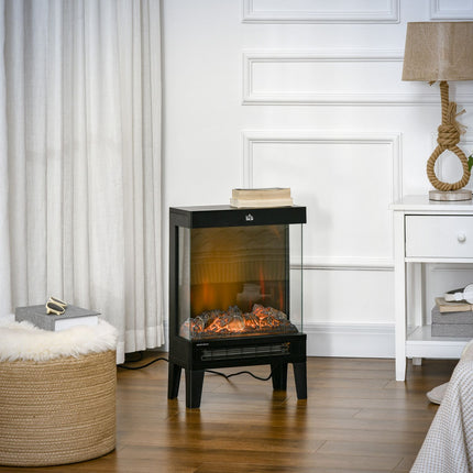 Electric Fireplace with LED Flame, 1000/2000W, Black
