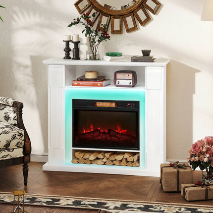 Electric Fireplace with LED Lights, 1800W, White, 2 Remotes