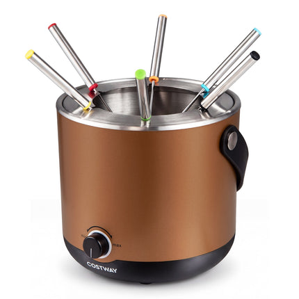 Electric Fondue Pot Set, 2L 800W, Stainless Steel, 6 Forks