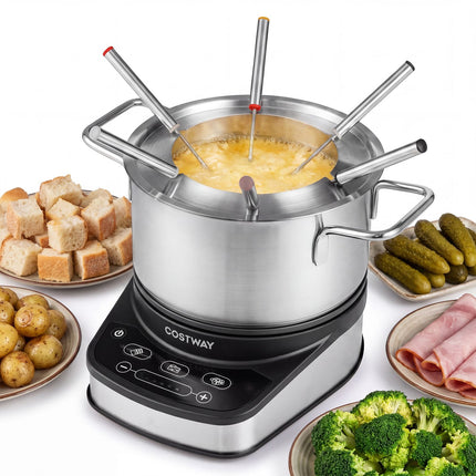 Electric Fondue Set 1200W, 3L Stainless Steel, 6 Forks