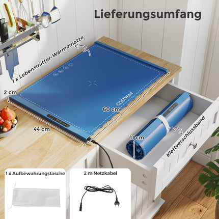 Electric Food Warming Mat, Silicone, Adjustable Temp, Blue