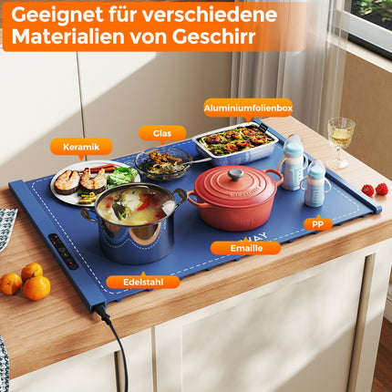 Electric Food Warming Mat, Silicone, Adjustable Temp, Blue