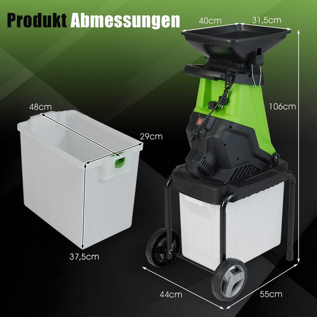 Electric Garden Shredder, 3000W, 50L Bin, 45mm Cut Diameter