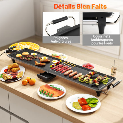 Electric Griddle, 89 cm Nonstick, 4 Heat Settings, Drip Tray