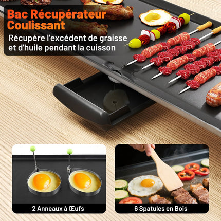 Electric Griddle, 89 cm Nonstick, 4 Heat Settings, Drip Tray