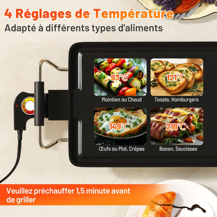 Electric Griddle, 89 cm Nonstick, 4 Heat Settings, Drip Tray