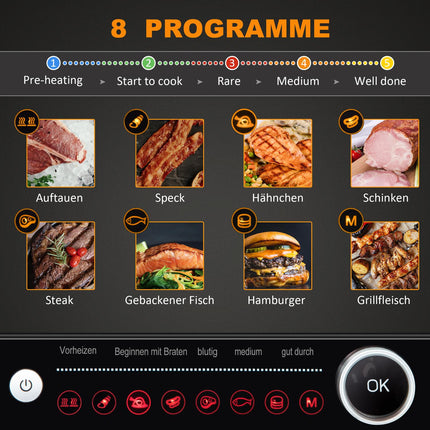 Electric contact grill, 2100W, foldable, 8 cooking modes