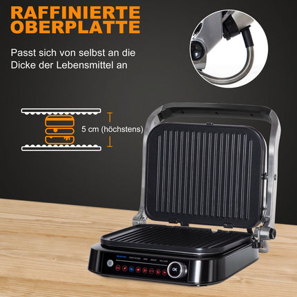 Electric contact grill, 2100W, foldable, 8 cooking modes