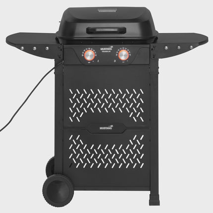 Electric Grill with Cart, Dual Zones, 2300W, Cast Iron Grates