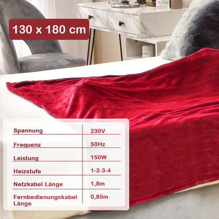 Electric Heated Blanket, Flannel, 4 Heat Levels, 130x180