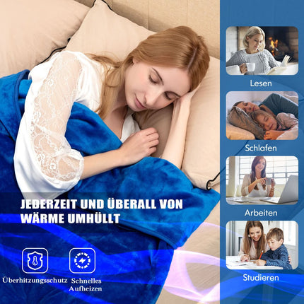 Electric Heated Throw Blanket, 9 Heat, 9h Timer, Blue