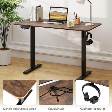 Electric Height-Adjustable Desk, 120 x 60 cm, Rustic Brown